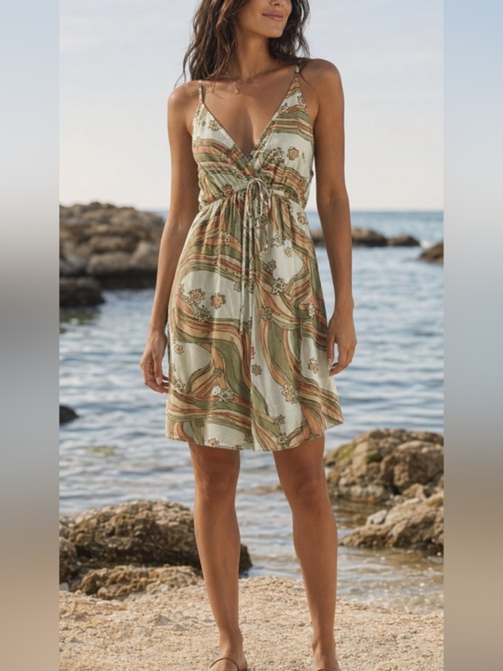 Boho Cross Back Floral Front‎ Tie Mini Dress Size Small